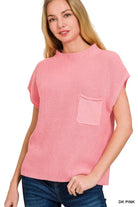 Zenana Dark Pink Mock Neck Short Sleeve Sweater DK PINK
