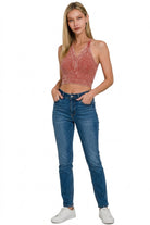 Zenana Rust Washed Ribbed Seamless Button V-neck Tank Top RUST