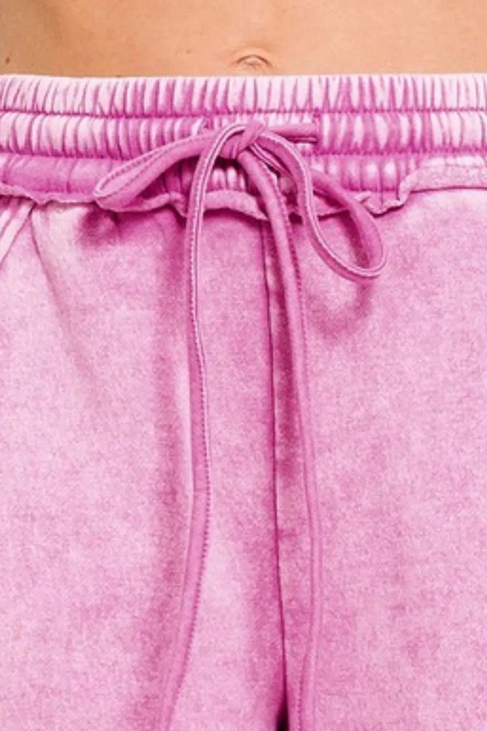 Zenana Mauve Acid Wash Fleece Drawstring Shorts With Pockets
