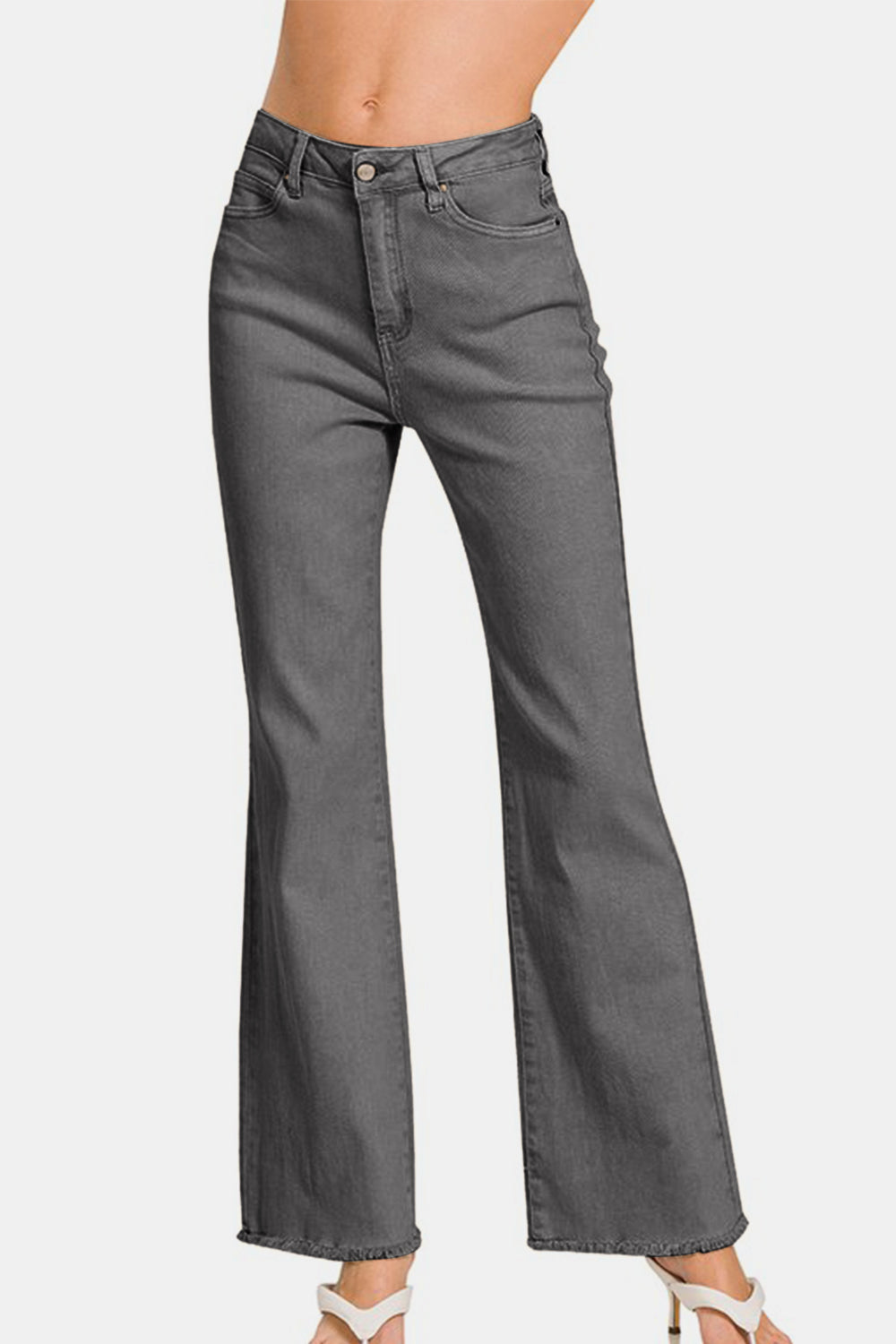 【Anyone more】Tikka Raw Bootcut Washed Denim Pants Grace in LA Gray Aztec Embellished Dark Wash Easy Bootcut