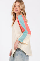 SAGE + FIG Magnolia Color Block Curved Hem T-Shirt Trendsi