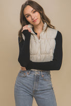 Love Tree Cream Zip Up Turtleneck Cropped Vest Coat Trendsi