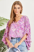 Emily Wonder Floral Printed Poncho Woven Top in Orchid Ave Shops