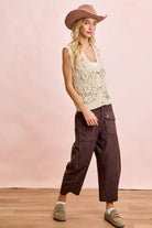 BiBi Vintage Mocha Washed Terry Pants with Pockets