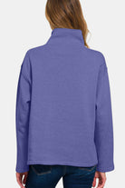 Zenana Blue Purple Turtleneck Half Snap Fleece Sweatshirt Shirts & Tops