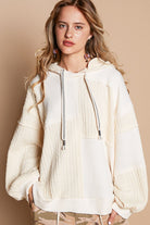 POL Cream Exposed Seam Hooded Knit Balloon Sleeve Sweater Top Trendsi