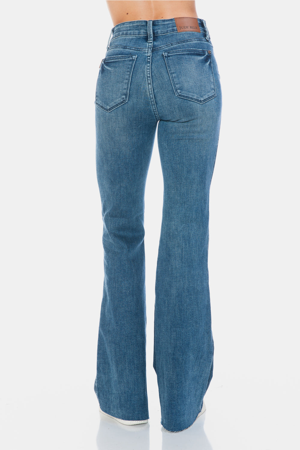 Judy Blue Medium Washed Tummy Control Cut Hem Flare Jeans Trendsi