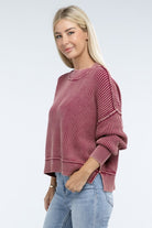 Zenana Washed Side Slit Oversized Cropped Sweater in 4 Colors! ZENANA