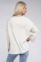 ZENANA Ribbed Brushed Melange Hacci Henley Sweater ZENANA