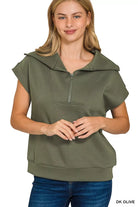 Zenana Dark Olive Scuba Half Zip Top DK OLIVE