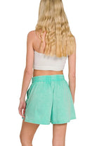 Zenana Mint Acid Washed Short Sleeve Tee & Shorts Set