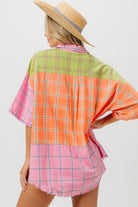 BiBi Pink Multi Plaid Collared Neck Half Sleeve Shirt Trendsi