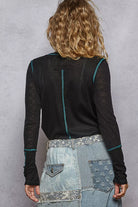 POL Black Long Sleeve Top with Contrasting Stitching
