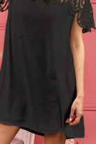 BiBi Black Crochet Lace Yoke Detailed Wrinkled Dress
