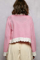 POL Baby Pink Button Down Cable-Knit Cardigan with Contrast Border Accents