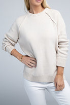 Zenana Raglan Chenille Long Sleeve Sweater SAND BEIGE ZENANA