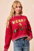 BiB Redi Christmas Theme Sequin Lattering Sweater