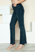 Judy Blue Dark Washed Button Fly Destroy Hem Straight Jeans Trendsi