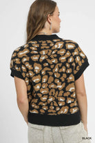 Umgee Black Leopard Button Down Short Sleeve Cardigan
