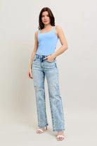 Judy Blue High Waisted Mineral Wash Distressed 90's Straight Jeans