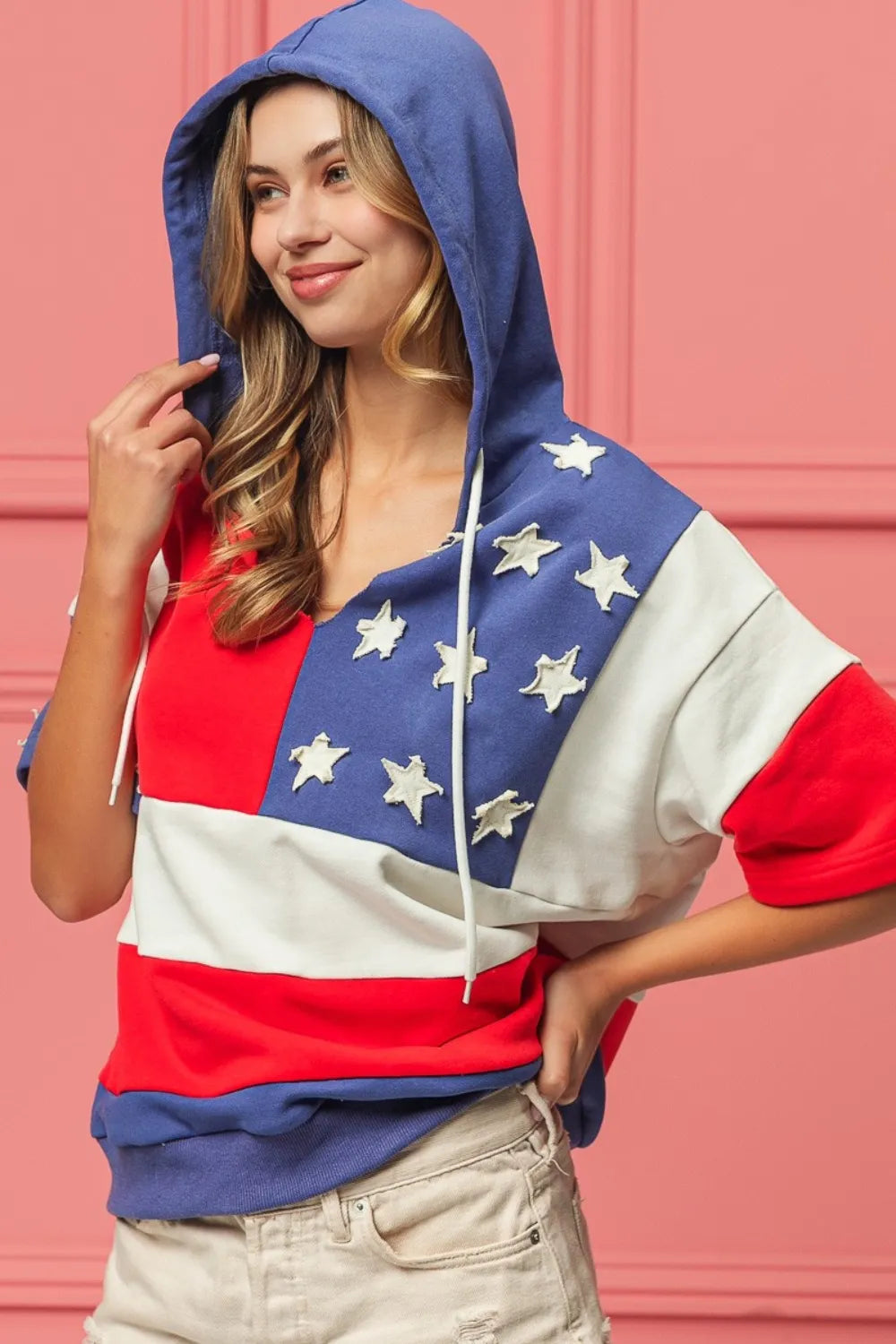 BiBi American Flag Theme Hoodie Navy Red