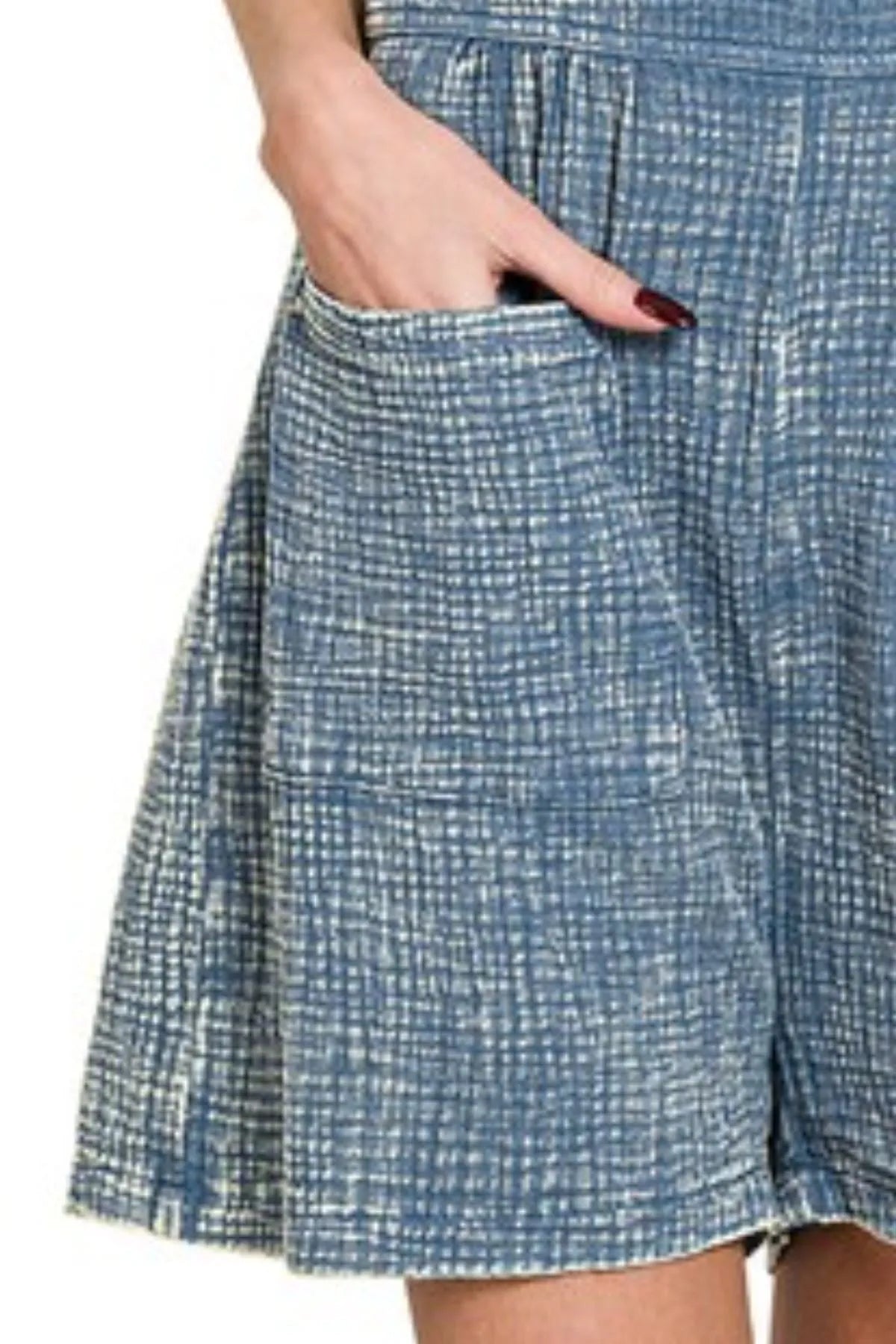 Zenana Dusty Blue Woven Double Gauze Acid Washed Romper