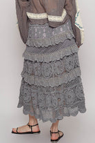 POL Dark Gray Crochet Lace Ruffled Midi Skirt