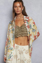 POL Floral Print Button Down Long Sleeve Shirt