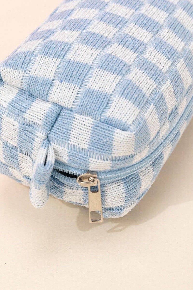 Zenana - 6 Colors- Checkered Pattern Knitted Cosmetic Pouch