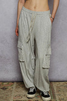 POL Heather Gray Contrast Lace Overlay Pocket Patch Thermal Knit Joggers HEATHERGREY