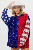 BiBi American Flag Sequin Snap Down Shirt