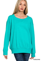 Zenana Turquoise Fleece Boat Neck Sweatshirt