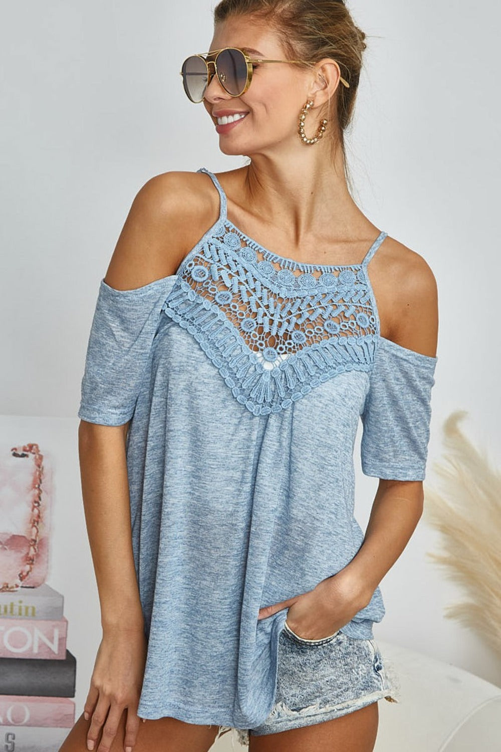 BiBi Front Crochet Lace Adjustable Strap Top Trendsi