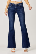 RISEN Dark Washed Low Rise Flare Jeans Trendsi