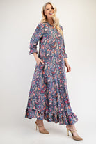 Celeste Navy Paisley Ruffle Hem Round Neck Dress Dresses