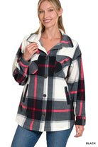 Zenana Black Oversized Plaid Fleece Shacket BLACK