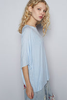 POL Light Blue Round Neck Half Sleeve T-Shirt