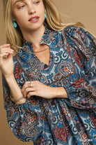 Umgee Blue Boho Mix Paisley Babydoll Dress