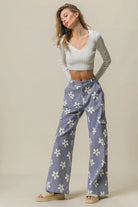 BiBi Dusty Lavender Flower Printed Side Pocket Wide Pants