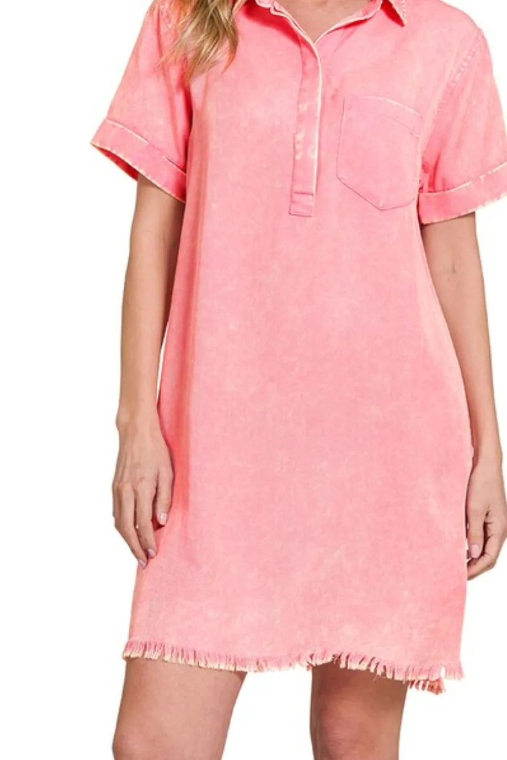 Zenana Tencel Mineral Washed Collared Shirts Dress