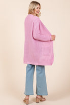 Mittoshop Pink Waffle Knit Open Front Long Sleeve Longline Cardigan Shirts & Tops