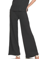 Zenana Black Rolled Sleeve Top and Pants Sweater Set
