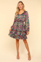 Haptics V-Neck Satin Floral Layered Dress Multi Trendsi