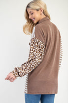 Celeste Taupe Leopard Contrast Button Up Shacket Coats & Jackets