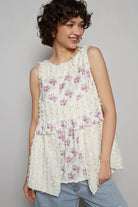 POL Ivory Floral Textured Woven Round Neck Sleeveless Blouse Ivory