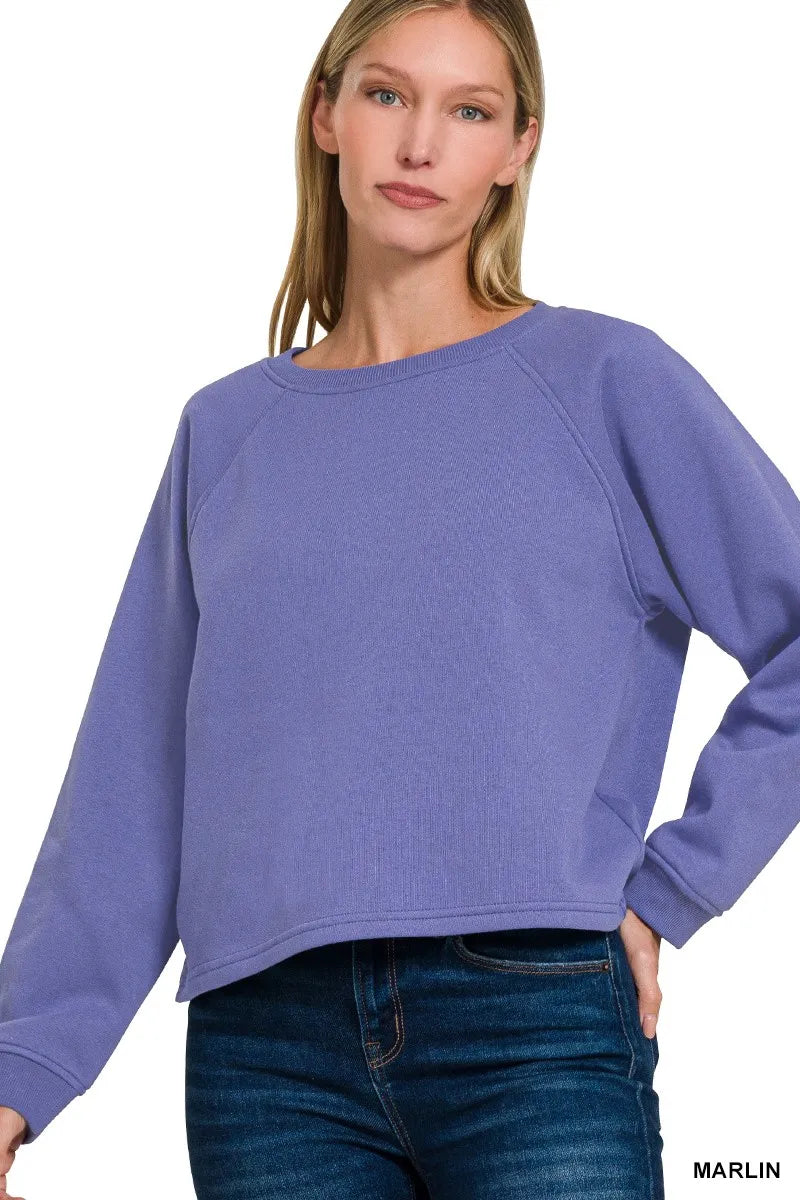 Zenana Marlin Fleece Raglan Round-Neck Sweatshirt MARLIN