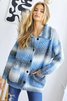 Davi & Dani t Multi Contrast Collared Neck Button Up Cardigan with Pockets Trendsi