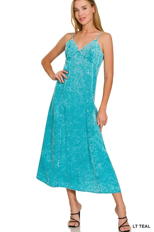 Zenana Light Teal Tencel Mineral Washed Maxi Dress LT TEAL