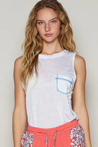 POL Floral Detail Pocket Patch Tank Top White