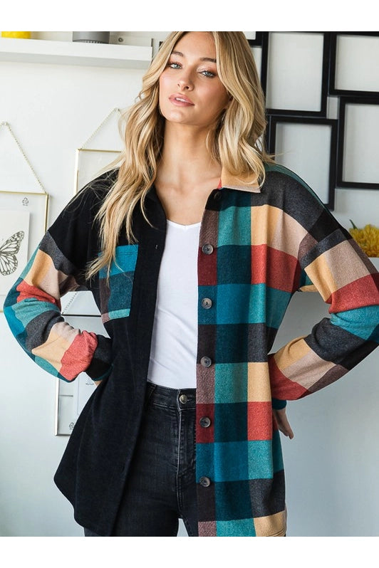 Heimish Black & Teal Multi Color Plaid Leight Weight Shacket Final Sale Final Sale